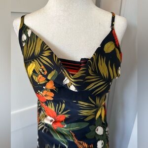 Ontwelfth brand S tropical floral print on navy slip dress w/matching poncho